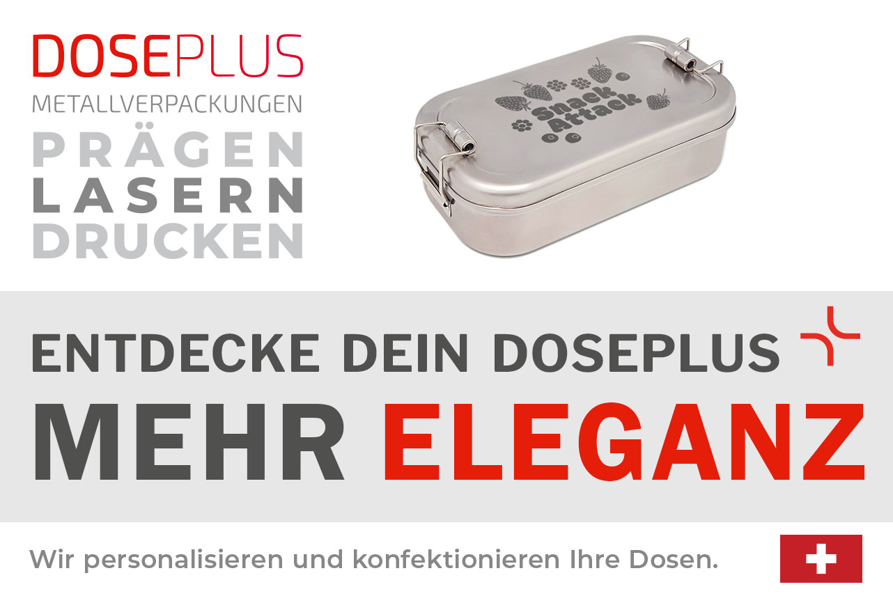 Edelstahl-Lunchbox CP ES C3, rechteckige Vorratsdose – Banner: Entdecke dein Doseplus – Mehr Eleganz. Perfekt für individuelle Gravuren und Veredelungen.