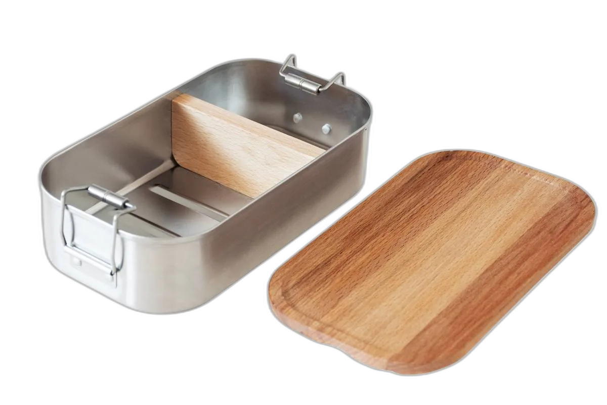 Edelstahl Lunchbox Buchenholz